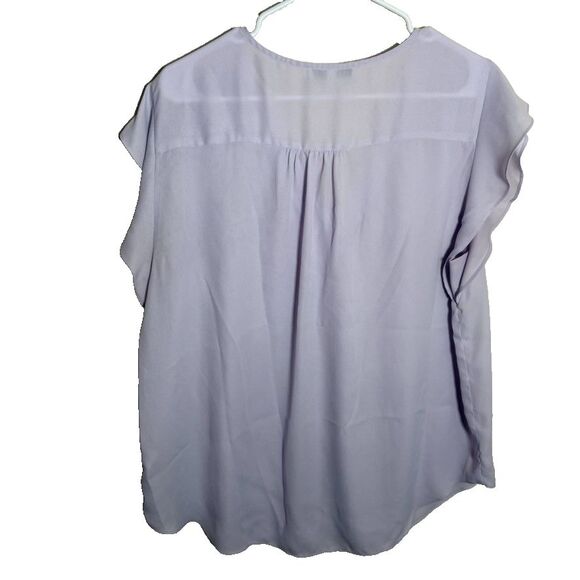 Chaus Blouse Women's XL Purple V-Neck Short Sleeve Ruffle Career Sheer Top - Picture 2 of 8